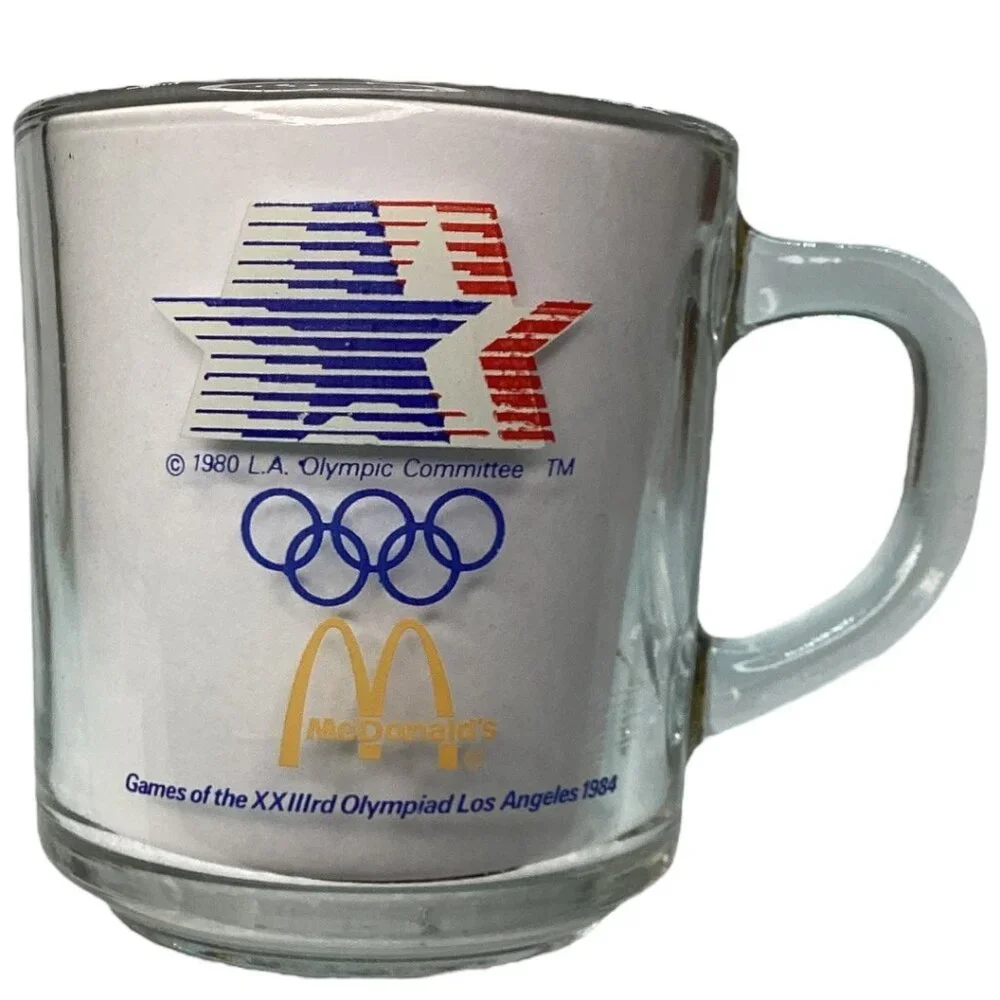 Vitnage 1984 XXIII Los Angeles Olympics Glass Mug‎ McDonalds Logo & Sports Icons